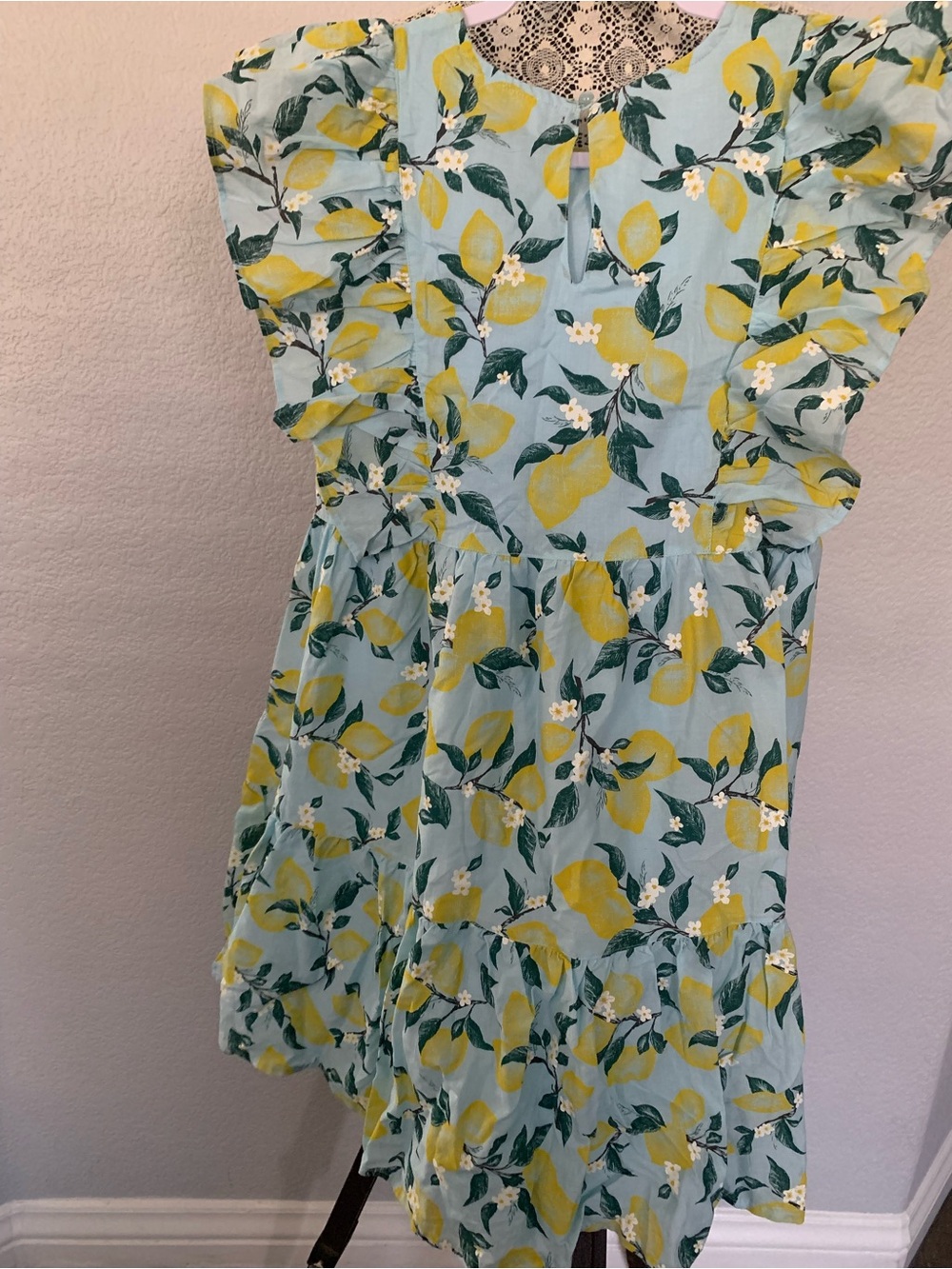 French Connection Light Blue & Yellow Lemon Print Ruffle Dress - Picture 2 of 3